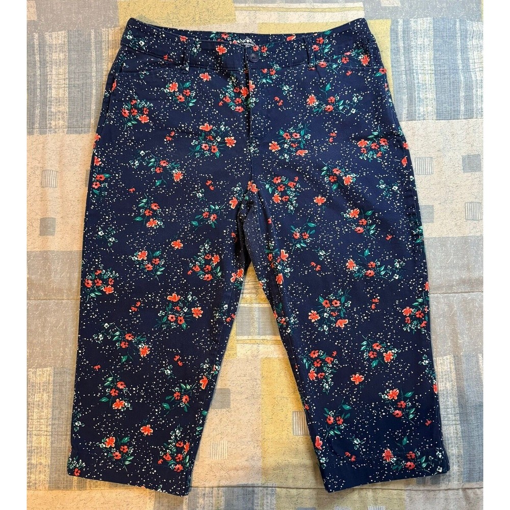 St John's Bay Dark Blue Floral Rose Pedal Women's Capri Pants